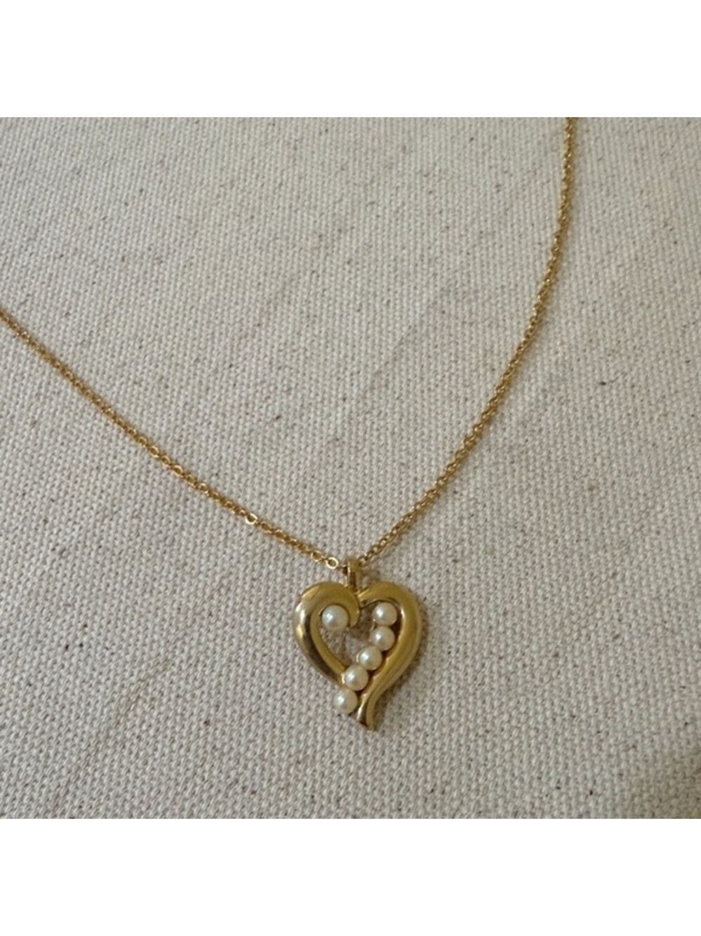 Gold Heart Pendant Necklace with Pearl Accents